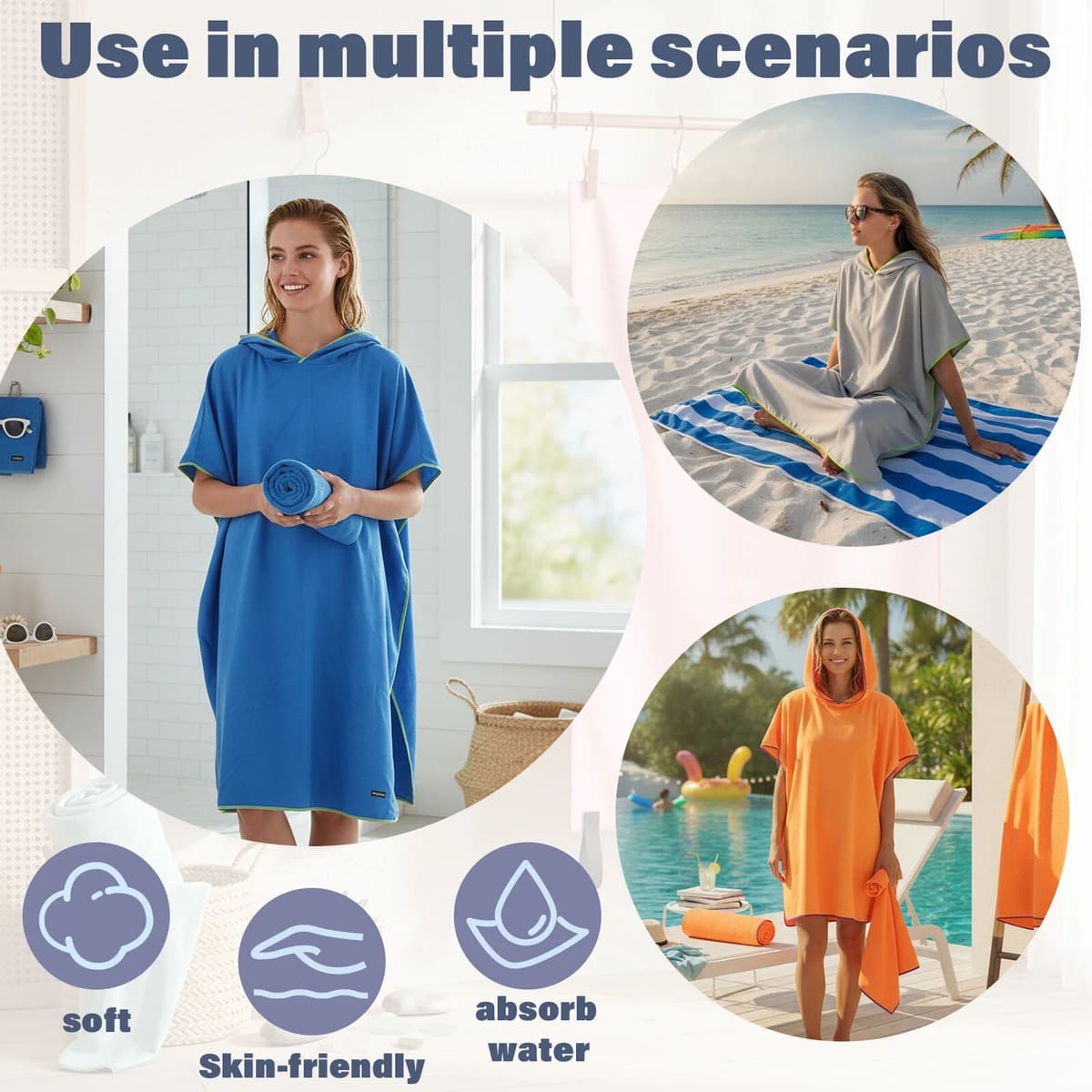 NONE plus Size Quick-Dry Hooded Beach Towel Changing Cape High Absorbency Swim Surf Robe for Easy Carry And Quick Drying