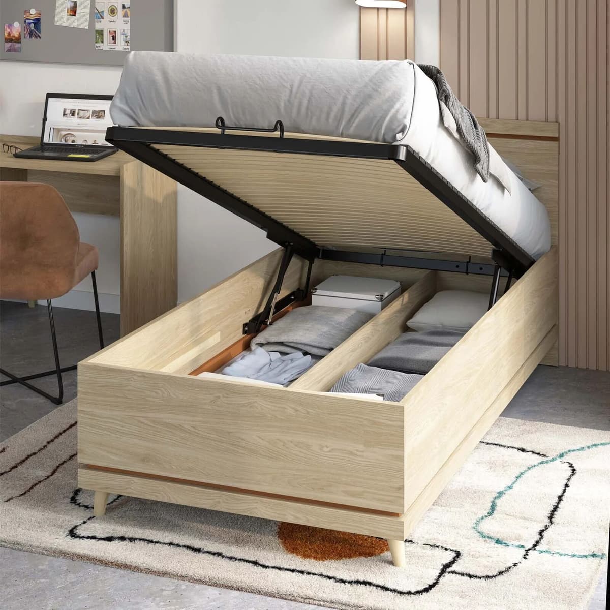 garneroarredamenti Letto singolo contenitore 100x200 cm con rete mattone Yu