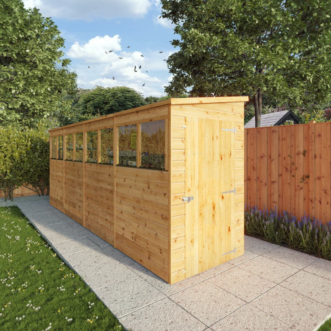 Mercia Garden Products Mercia 16 X 4 Modular Shiplap Pent Shed Beige;Brown 128cm W X 488cm D X 203cm H