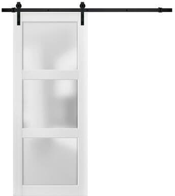 SARTODOORS Lucia 2552 Black Matte Wood Sliding Barn Door with Frosted Glass