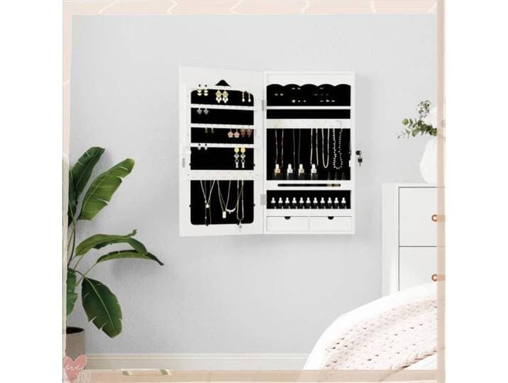 Armoire à bijoux murale avec miroir - VINGVO - 353220 - Blanc - 37 5x10x67 cm - Porte verrouillable (2 clés)