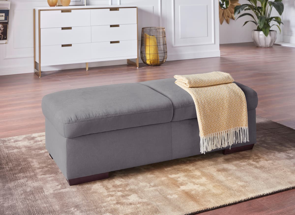 Hocker EXXPO - SOFA FASHION "Salerno, Bankhocker mit tollem Sitzkomfort", grau, B:140cm H:46cm T:67cm, Hocker, Hocker, zeitlos und elegant grau B/H/T: 140cm x 46cm x 67cm, Luxus-Microfaser