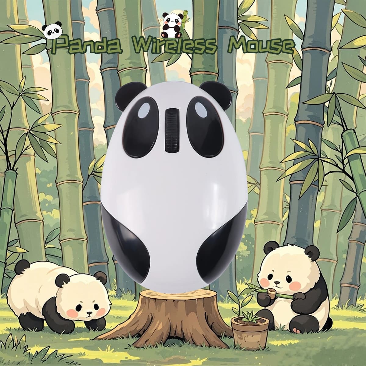 PloutoRich Wireless 2.4G Rechargeable Mouse Cute Panda Mute Button Wireless Wired Version Office Use Computer Part USB Receiver Lightweight