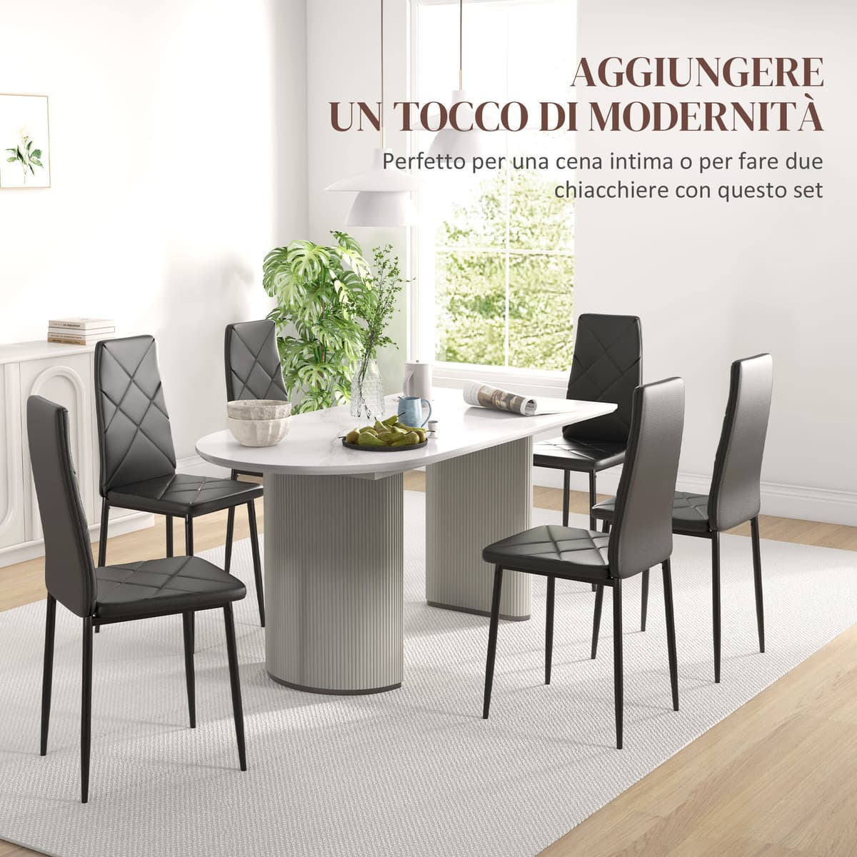 Altro Set Di 6 Sedie Da Pranzo Moderne Con Schienale Alto In Finta Pelle E Acciaio, 41x50x97 Cm, Nero