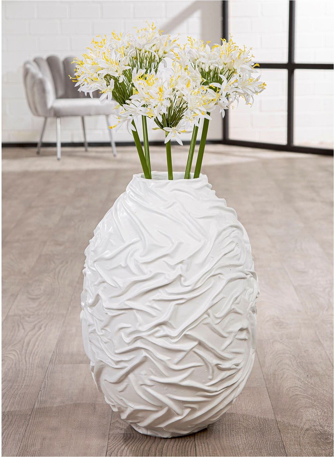 Bodenvase GILDE "Bodenvase organisch Drapes weiss", weiss (weiß), B:42cm H:60cm T:42cm, Kunstharz, Vasen, Bodenvase weiß B/H/T: 42cm x 60cm x 42cm