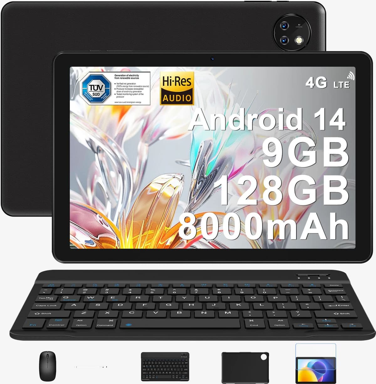 DOOGEE T10W Tablet PC Android 14 10.1 inch TÜV Certified Display 4GB 128GB Quad Core Dual Speaker 8000mAh WIFI BT5.0 Face Unlock