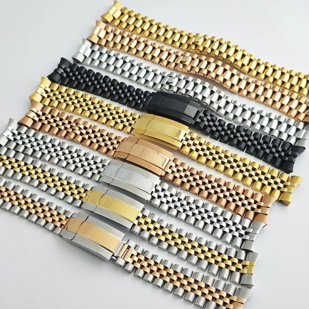 NONE 20mm  Curved End Link Jubilee Presidental Bracelet 316L Steel Silver Gold Two Tone Wrist Watch Strap Solid Screw Links