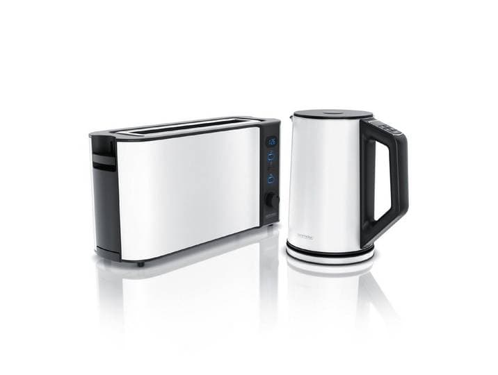 Arendo Frühstücks-Set Wasserkocher 1,5l & 2-Scheiben Langschlitz Toaster, Edelstahl, Weiß (2-tlg), Wasserkocher mit Temperaturwahl, Toaster mit Brötchenaufsatz