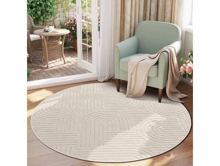 Tapis de salon rond 200 cm - épais en polyester antidérapant et lavable en machine pour chambre ou séjour