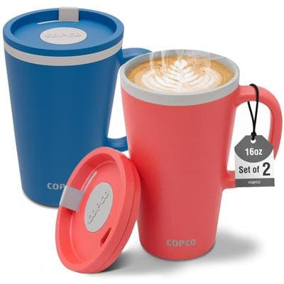 "Copco Cone Desk Mug Set of 2, 16 oz Double Wall Insulated BPA-Free - 6.5"" H x 3.5"" L x 3.5"" W"