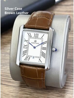 Fashion Sheath Retro Classic Mens Leather Watch Waterproof Business Casual Quartz Timepiece With Calendar & Gift Box brown Silver