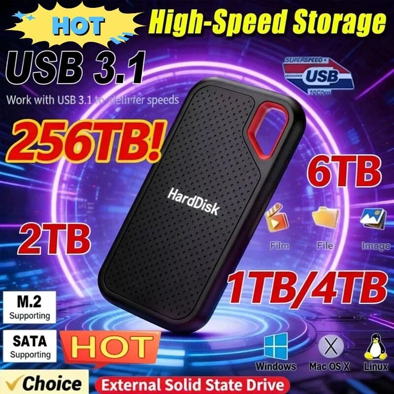 NONE 2026 E60 Mobile Hard Disk 256TB 2TB 8TB 128TB 6TB USB 3.1 External HDD for Laptop PS5 - High-Speed SSD Storage Device