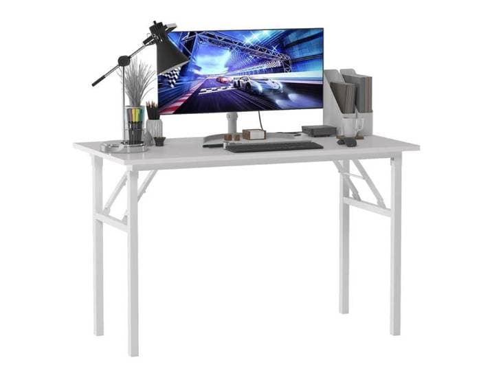 Bureau d'ordinateur pliable 120 x 60 x 75 cm - panneau particules blanc structure métal sans assemblage idéal travail à domicile