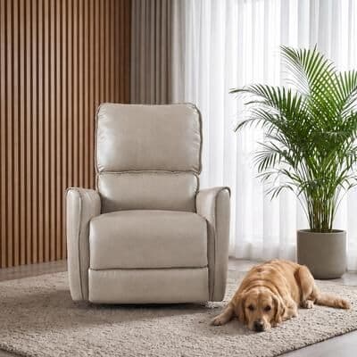 Kodotan sofa Beige Color Breathable Faux Leather Electric Recliner Chair with Rocker and Swivel