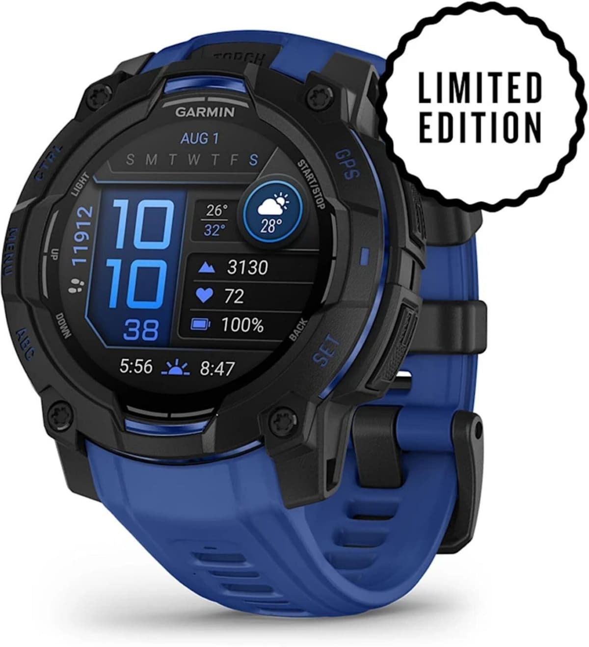 Garmin Instinct 3 AMOLED, 45mm, musta ja sähkönsininen, GPS-älykello