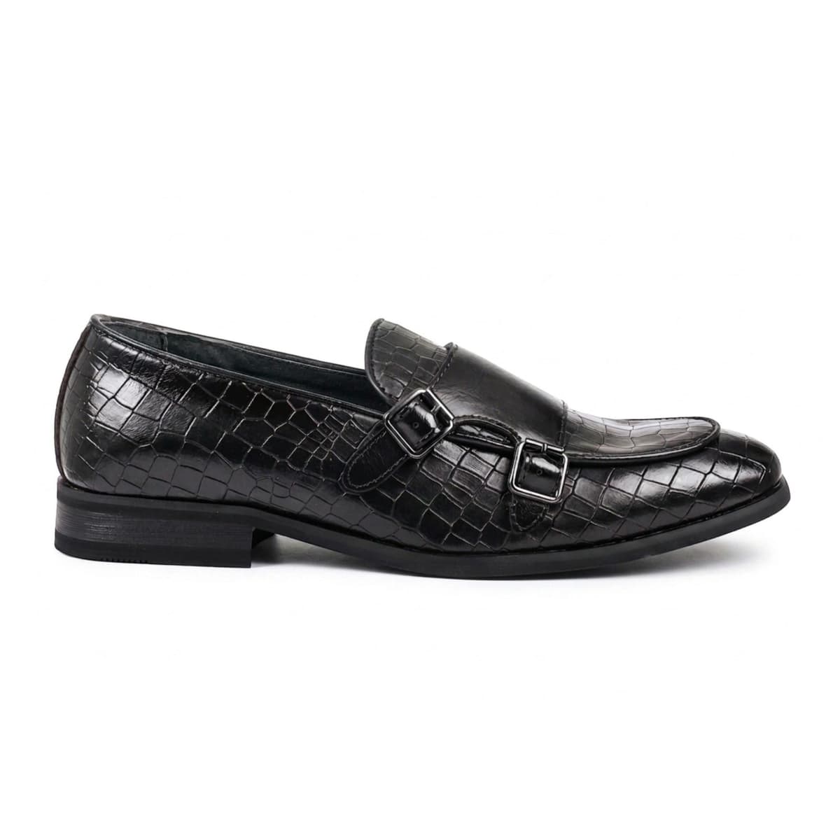 Zwarte veganistische leren loafer schoenen met dubbele monk strap voor heren