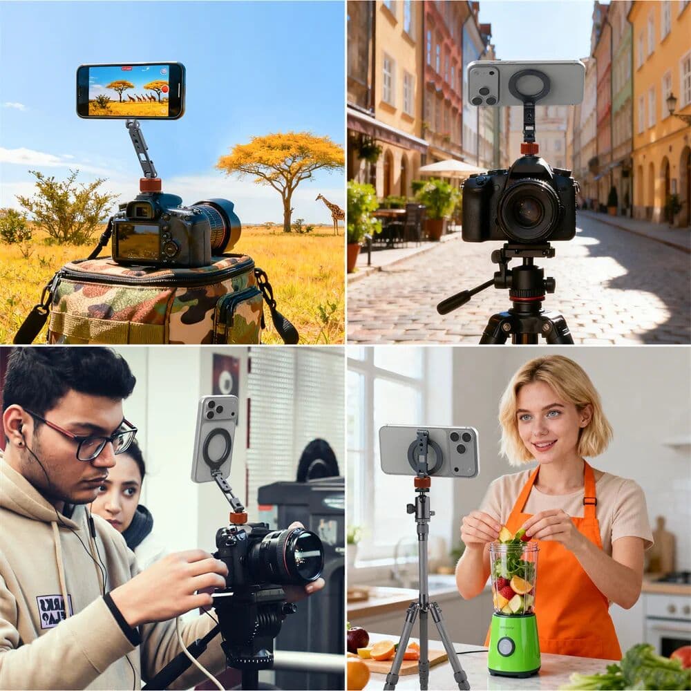 NONE Mosenvka Hot Shoe Magnetic Phone Holder With 1/4 Screw 360 Rotation Cold Shoe Mount for MagSafe iPhone 17 16 Samsung DSLR Camera