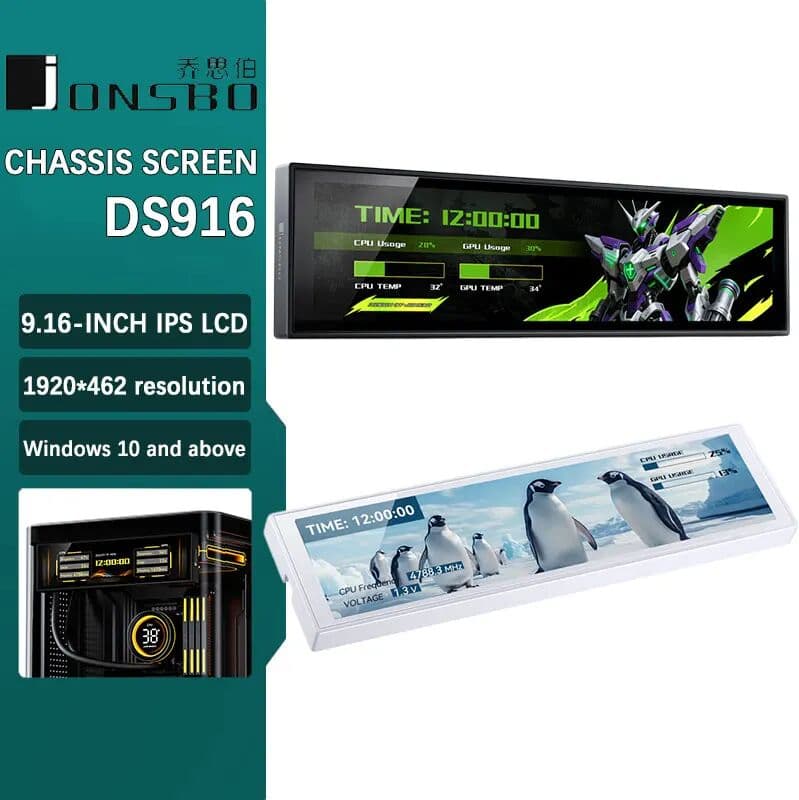 NONE JONSBO DS916 9.16-inch IPS LCD USB HD Secondary Screen Multi-Scene Application Flexible Matching Chassis/Fan Sub-screen
