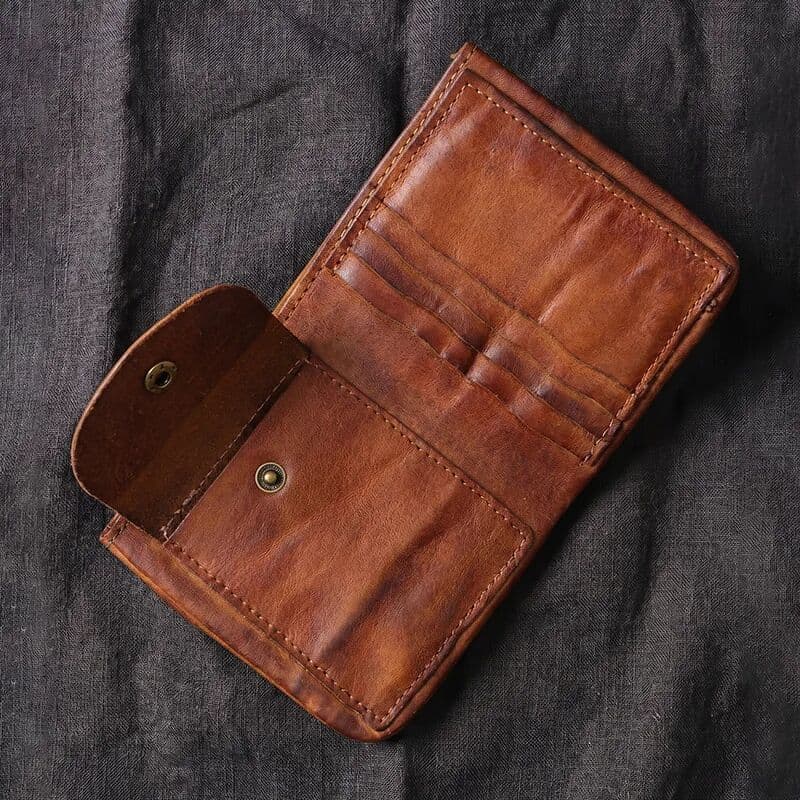 cicicuff Handcrafted Distressed Full Grain Leather Wallet, Men Vintage Cowhide Bifold Small Purse, Genuine Leather Short Wallet for Men