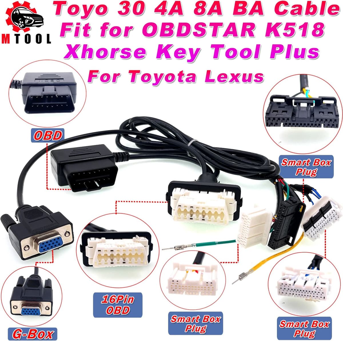 ITCARDIAG Toyo 30 Cable 4A 8A BA 3in1 Connector Smart Key 16pin OBD Cable for Autel OBDSTAR K518 Xhorse Key Tool Plus for All Toyota Lexus