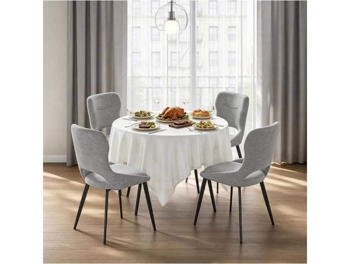MEULVA Lot de 4 chaises de salle à manger grises en chenille rembourrées avec accoudoirs 86 cm
