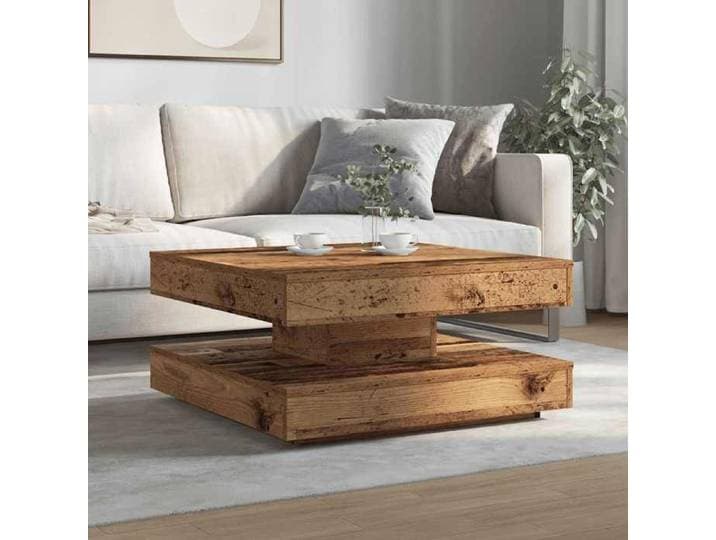 Elégant Table à café élégante Petit Table basse rotative à 360 degrés vieux bois 70x70x34 5cm &0_7188877