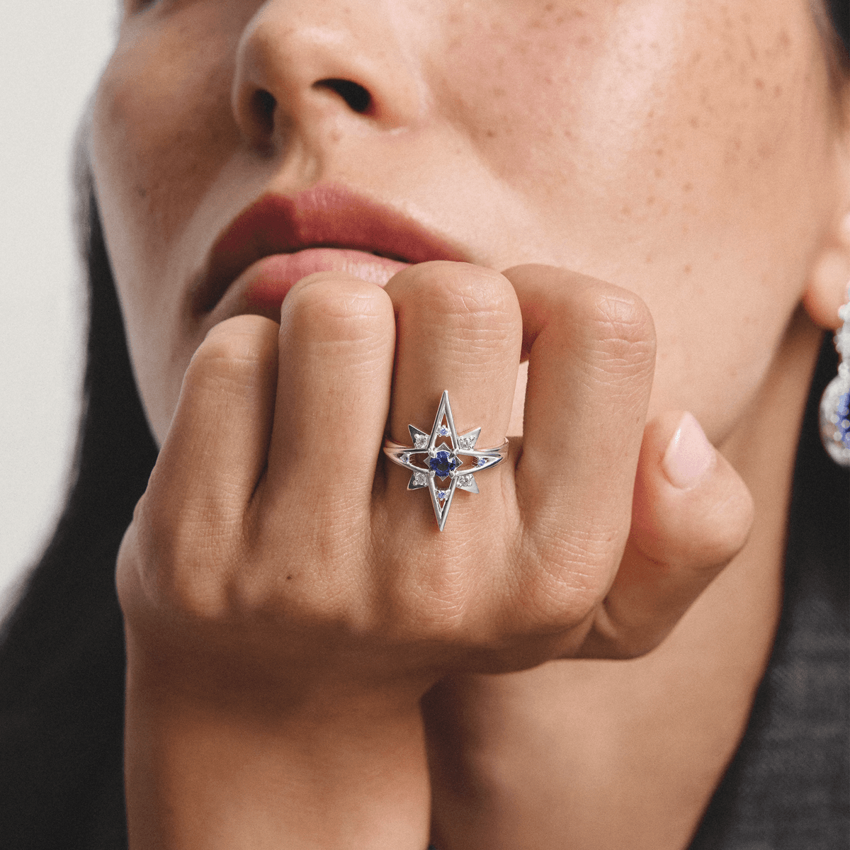 Fingerring THOMAS SABO "Midnight Sky Ring Silber" Gr. 60, blau (silberfarben, weiß, blau), Fingerringe, Damen, 60, Silber 925 (recycelt), Fingerring, mit Zirkonia (synth.), Glas-Keramik Stein