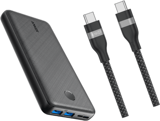 eufy Anker 325 Powerbank (PowerCore 20K) + Anker USB-C auf USB-C Kabel (90cm, 240W, Upcycled-Geflochten)