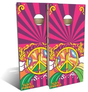 Skip's Garage 70s Peace Symbol Outdoor Cornhole Board Set