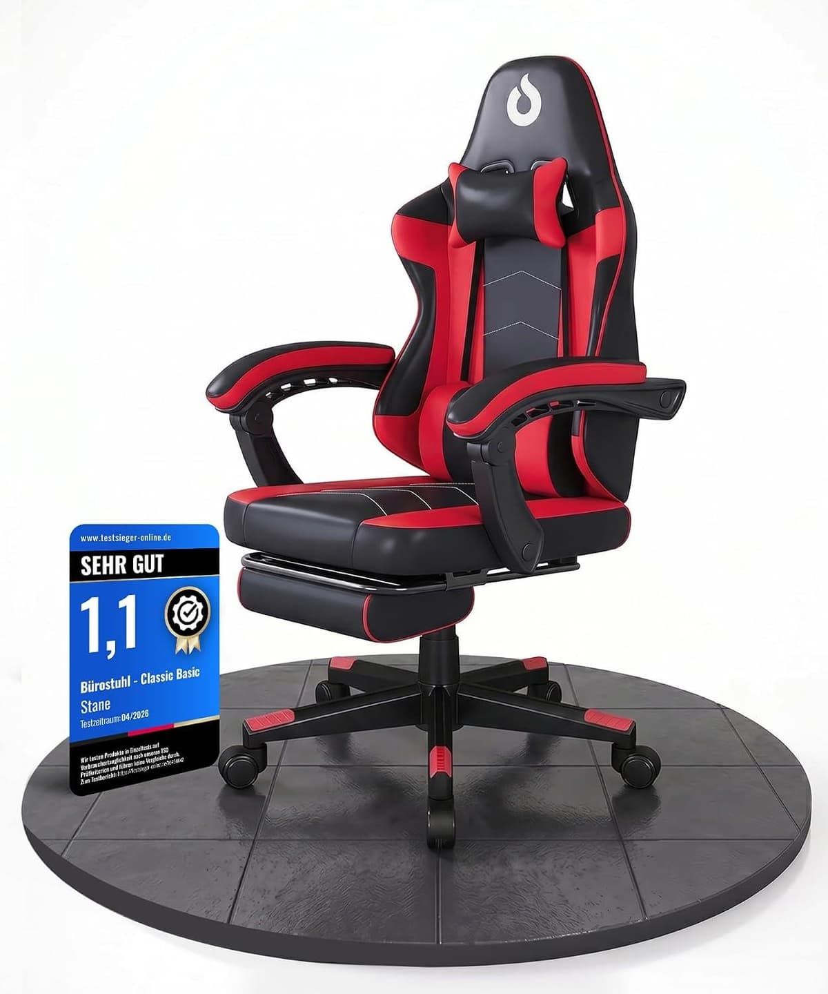 Kinderhochstuhl Stane Gaming Chair - Ergonomischer Gaming-Stuhl mit ausziehbarer Fußstütze [Stabiles 5-Stern-Fußgestell mit 360° drehbaren Rädern] - M