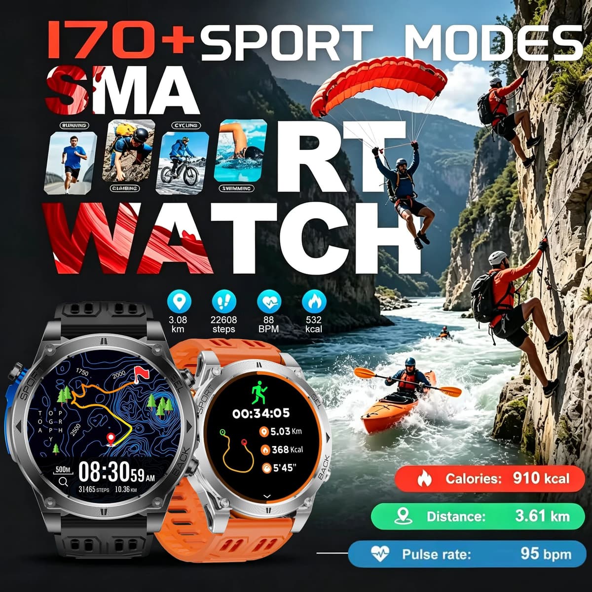 GUHUAVMI ly Durable 850 mAh Large Battery Smart Watch Men 1.7