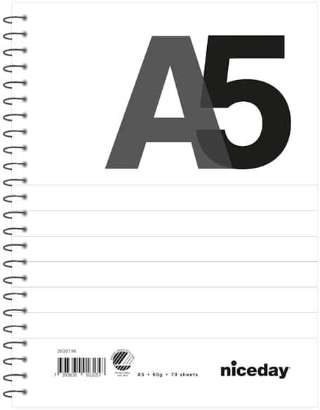Kollegieblock A5 70blad 60g linjerat ohÃ¥lat 10st