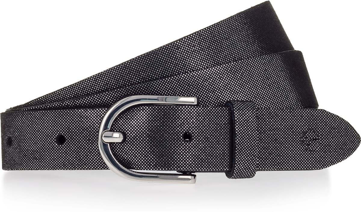 Ledergürtel TAMARIS, Damen, Gr. 115, schwarz (schwarz, silber), Rindsleder, Gürtel Ledergürtel, Metallic-Schimmer schwarz, silber 115