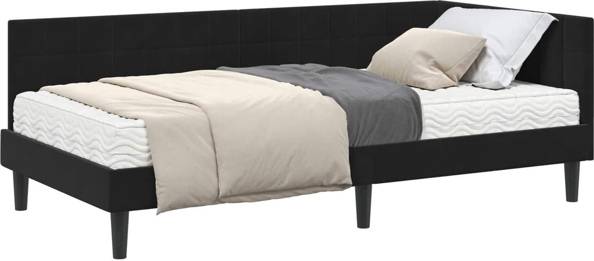 vidaXL Cadre de lit d'angle avec matelas 2 pc Noir 100 x 200 cm