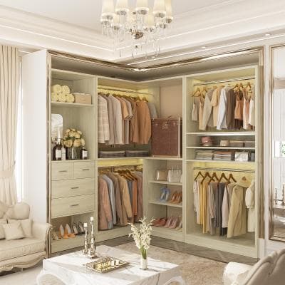 Rackcog Cimly Set of 3 Corner Closet System with Hanging Rods, Space-saving Closet Organizer with Mirror