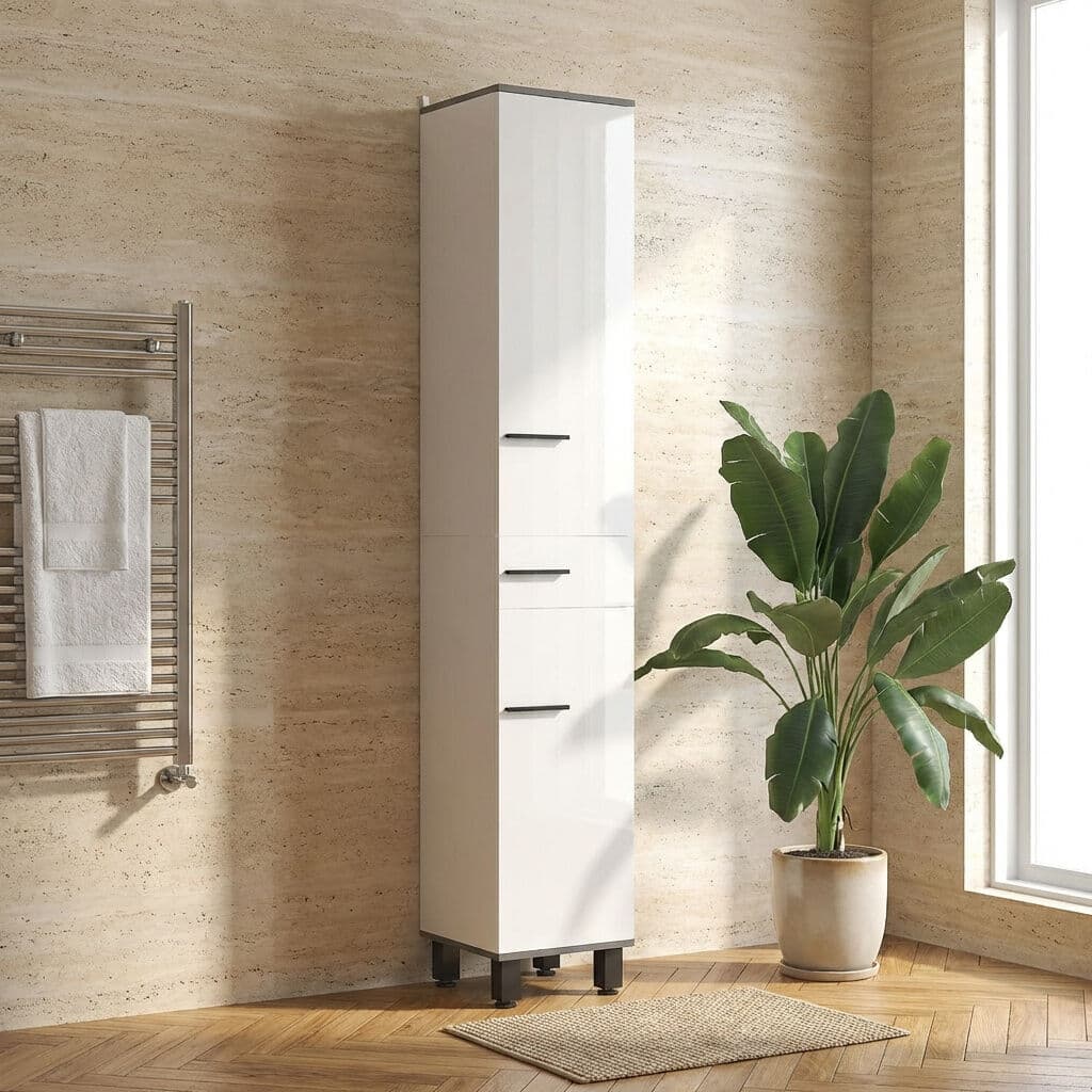 dechome 1wtj614 Colonna Bagno 2 Ante 1 Cassetto Moderno Dimensioni 34x32x190 Cm Colore Bianco