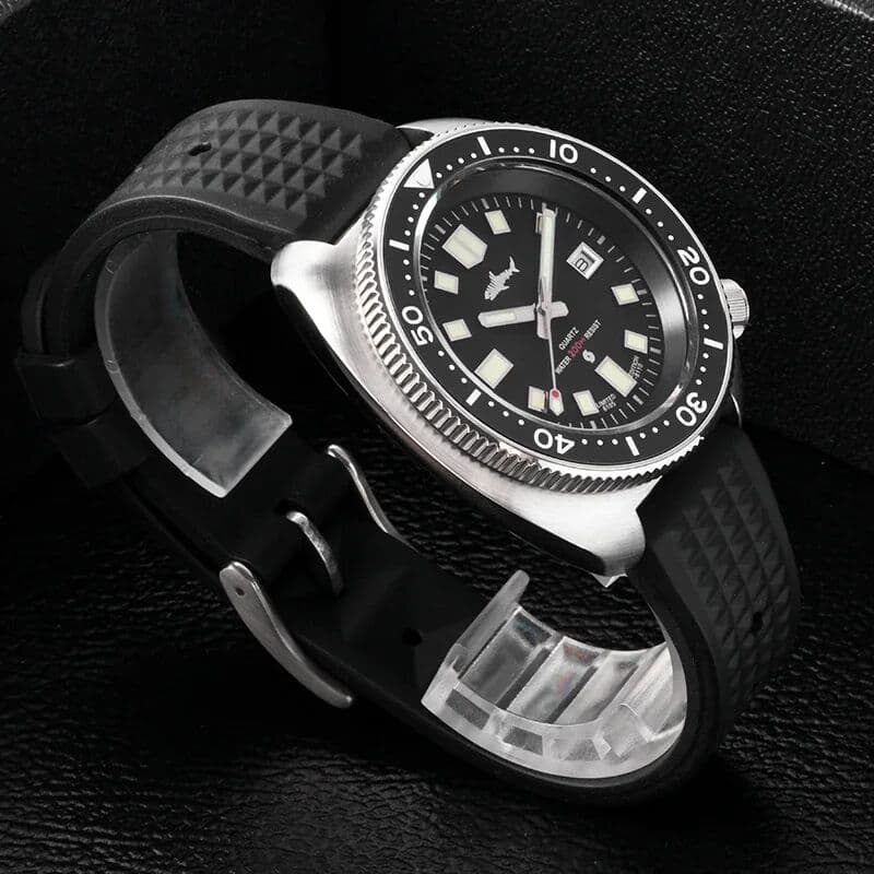 HEIMDALLR Mens Quartz Diver Watch 44mm Turtle 6105 200M Waterproof Sapphire Crystal Ceramic Bezel C3 Super Lume 316L Steel Scuba