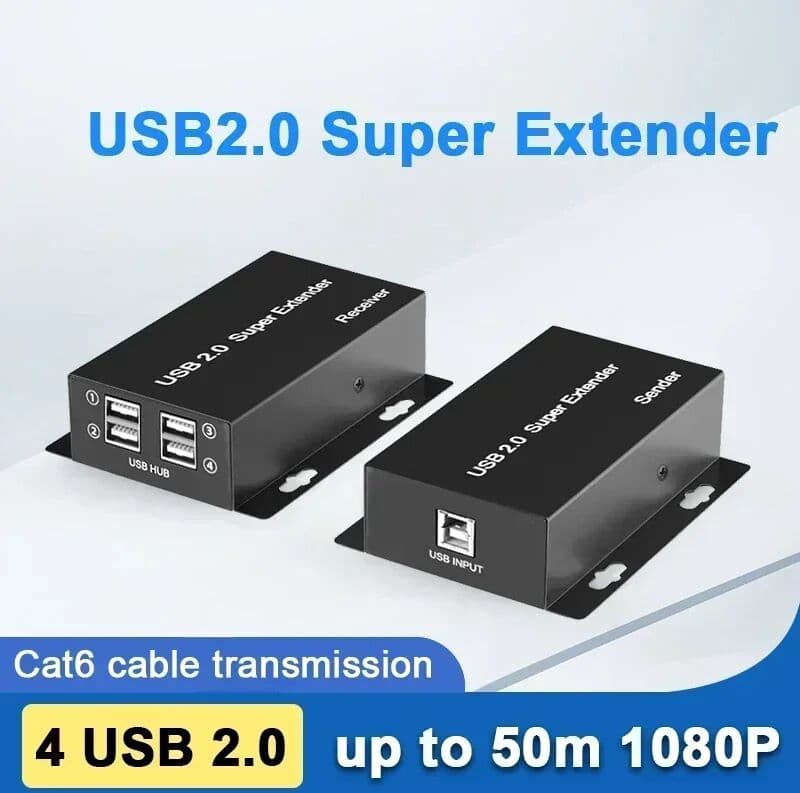 RULLZ Real USB 2.0 Super Extender 50M Prolong Over CAT6 Cable 4 Port USB HUB Extension for Webcam Camera Printer U Disc Keyboard Mouse