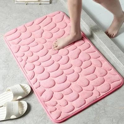 Inspire Curations Pebble Anti Slip Floor Mat Embossed Fiber Bathroom & Living Room Rug rose Red