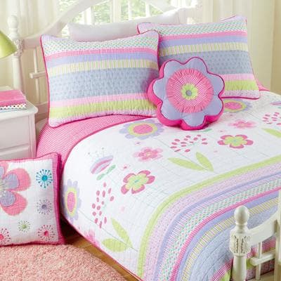 Cozy Line Home Fashions Cozy Line Pink Blossom Cotton Reversible Quilt Bedding Set