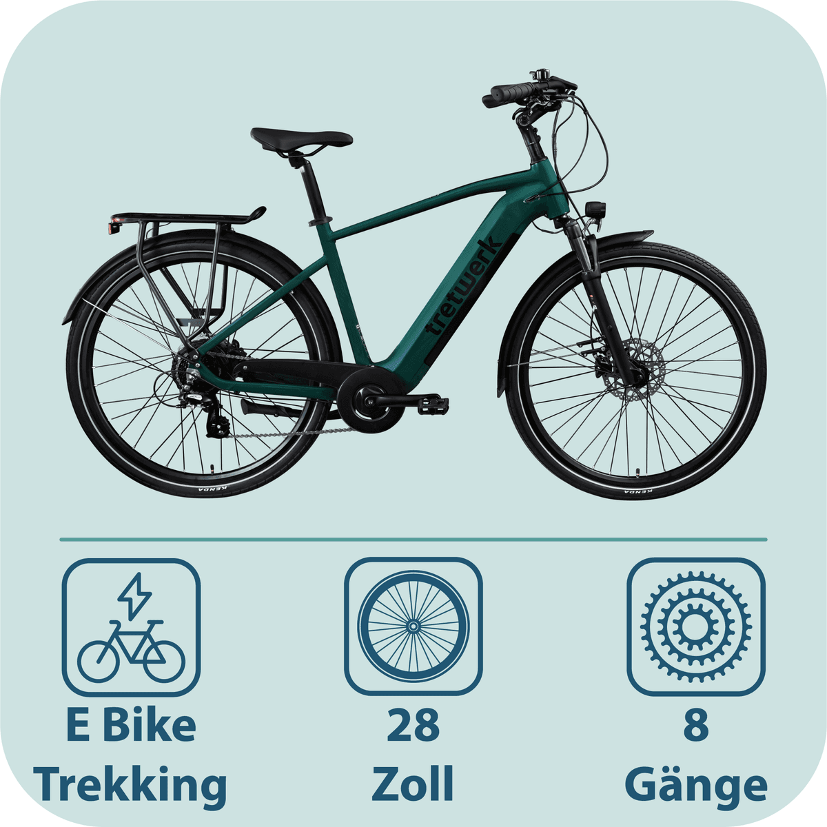 E-Bike TRETWERK "Onyx" Gr. 52, grün (dunkelgrün metallic), Elektrofahrräder, 52cm, 28 Zoll (71,12cm), E-Bike