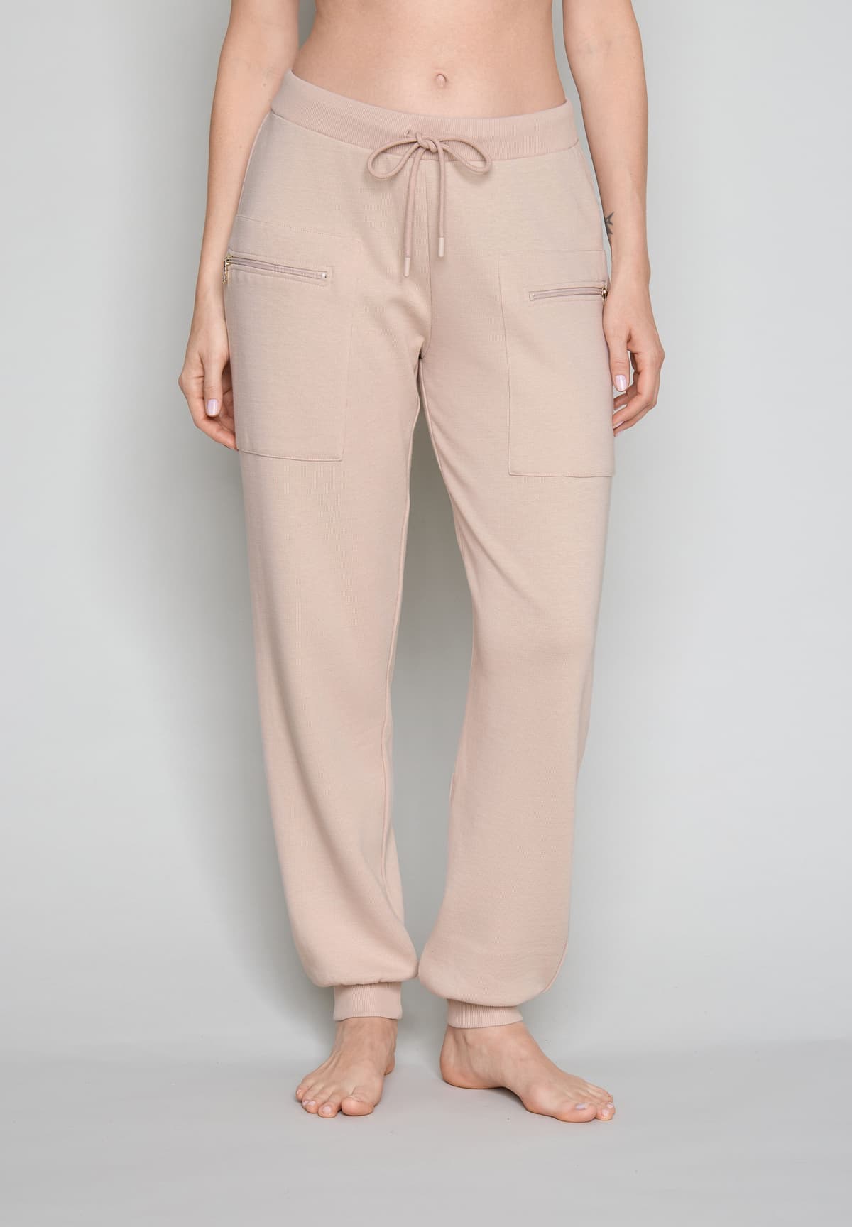 Joop! Loungehose JOOP "Alpine Mix & Match (Co & EL)", Damen, Gr. 42, N-Gr, beige, Jersey, Obermaterial: 56% Baumwolle, 26% Polyester, 15% Elasthan, 3% sonstige Fasern, lang, Hosen Loungehose, gerader Schnitt mit unten schmaler Beinform, für Homewear, aus 