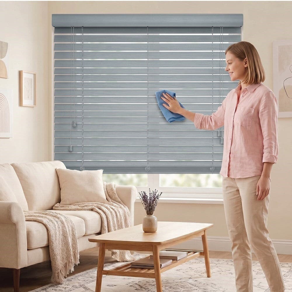 Symple Stuff Faux Wood Venetian Blinds – 50mm Slats, Moisture-Resistant PVC for Kitchen, Bathroom & Office Grey 150cm L x 75cm W