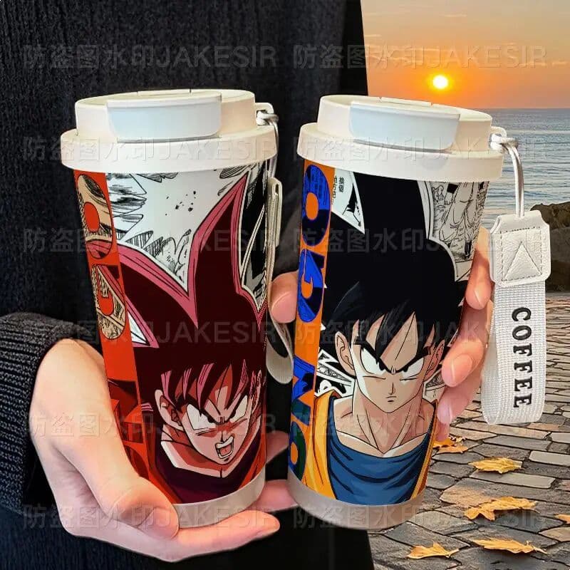 Bandai Anime Dragon Ball Z Tumbler Large Capacity 2-in-1 Straw Lid Stainless Steel Vacuum Cup Goku Print Insulated Mug With Handle