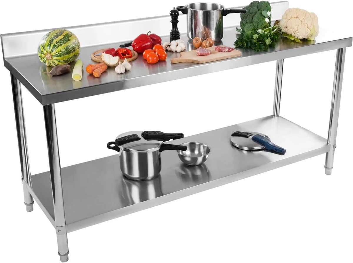 Royal Catering Pracovný stôl z nehrdzavejúcej ocele - 180 x 60 cm - lem - nosnosť 250 kg 10011097