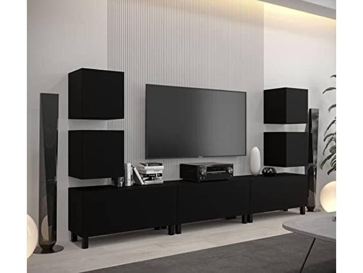 Furnitech Wohnwand Wohnzimmer Hängend Wohnwand Modern Wohnzimmer Schrankwand mit Regale und TV Schrank Wohnzimmer Möbel ohne LED (AN107-21B-M3)