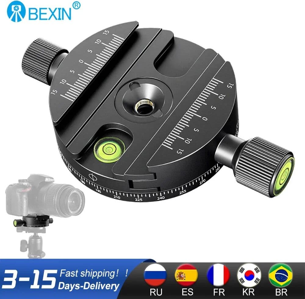 BEXIN QJ-08 360° Panoramic Rotating Quick Release Plate Clamp Tripod Head Universal DSLR Camera Photography Quick Release Base