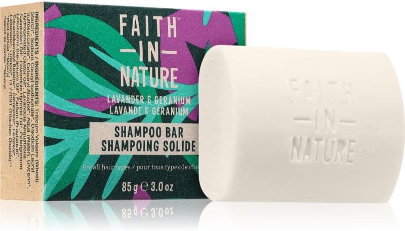 Faith In Nature Lavender & Geranium οργανικό στερεό σαμπουάν με λεβάντα 85 γρ