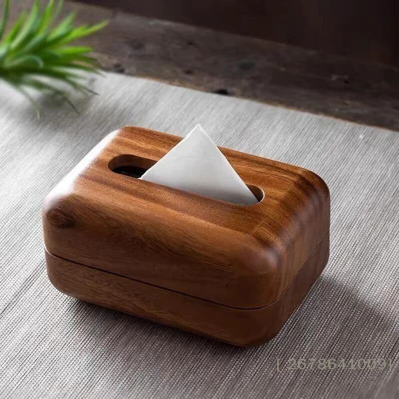 NONE ♥Solid Wood Tissue Box Cover - Walnut Finish Rectangular Tissue Holder for Home & Office 〔YY33〕