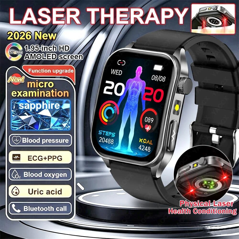 yaocx 2026  Health Smart Watch Laser Therapy Reduce Three Highs Blood Oxygen Pressure Uric Acid Blood Lipid ECG Smartwatch For Man
